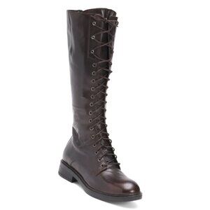 OROSCURO Dark Brown Made In Italy Leather Lace Up High Shaft Boots